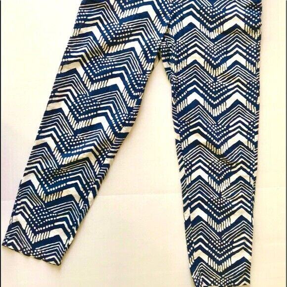 J Crew Cute Linen Zig-Zag Navy and White Print Sleeveless Jumpsuit Romper Size 0 - Picture 5 of 7